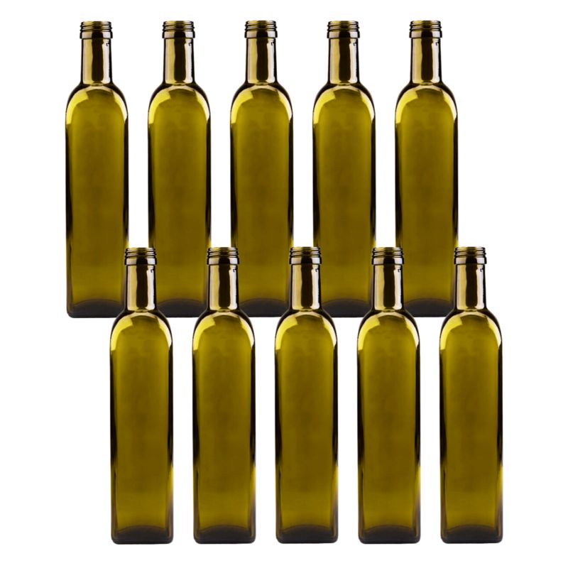 Butelki szklane MODO24 500 ml maraska kwadratowa zielona na oliwę fi 31 bez nakrętek 10 szt.