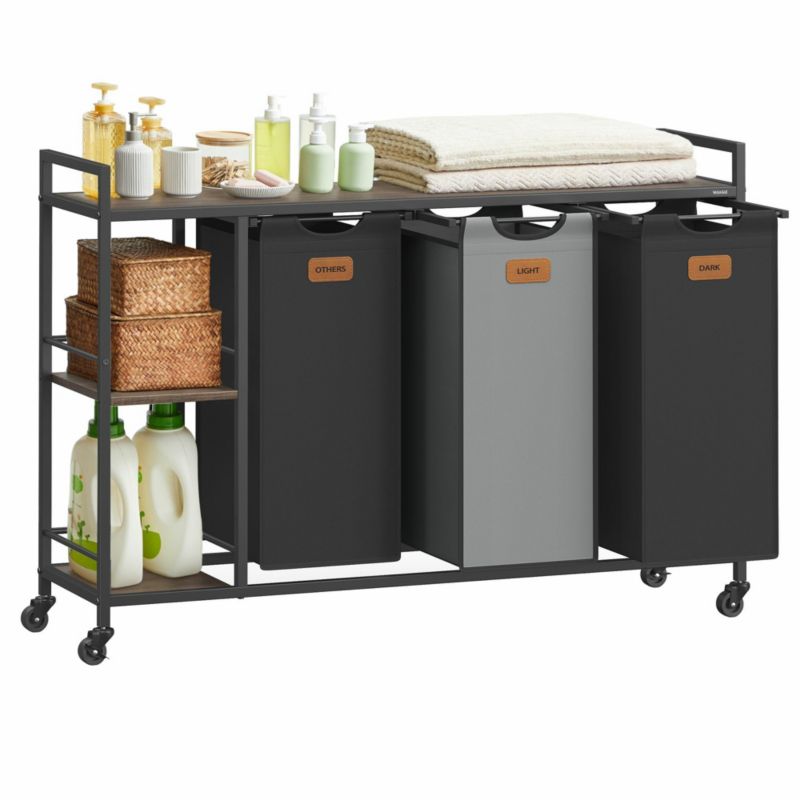 Kosz na pranie Songmics 3 komory 3 x 50 l czarno-szary na kółkach 1 szt.