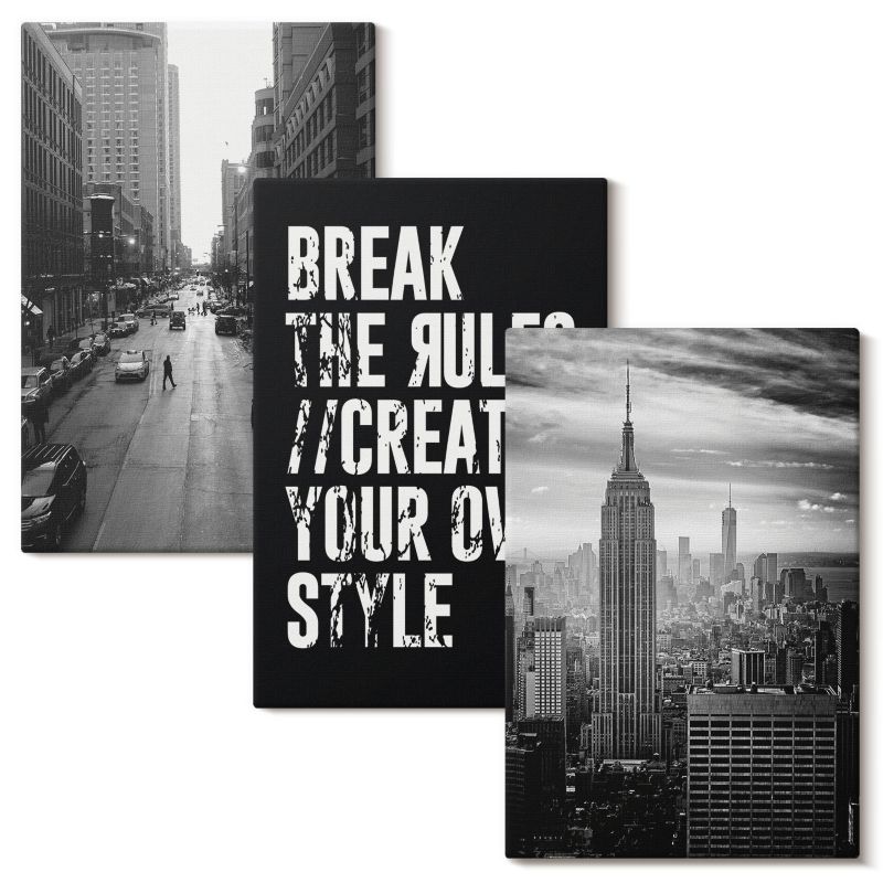 Set Obrazów na Płótnie Wallfluent 20x30 cm Ulice miasta czerń biel inspiracja 3 szt.