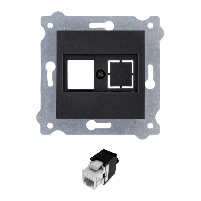 Gniazdo Komputerowe EXEN Pojedyncze RJ45 kat.5e UTP Czarny Metalik kpl