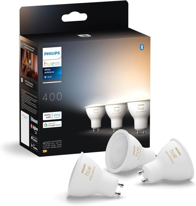 Żarówka LED Philips HUE GU10 Reflektor 4.2W 400lm 2200-6500K CCT Inteligentna Bluetooth White Ambiance 3 szt.
