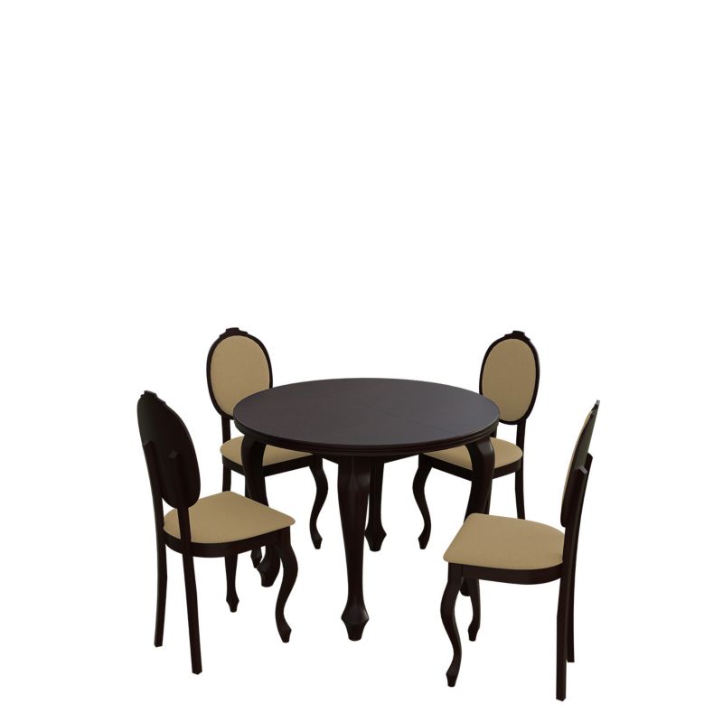 Zestaw RO05 MIRJAN 24 Okrągły stół rozkładany S04 100/140 + 4 krzesła K76 orzech + piaskowy 1 kpl.