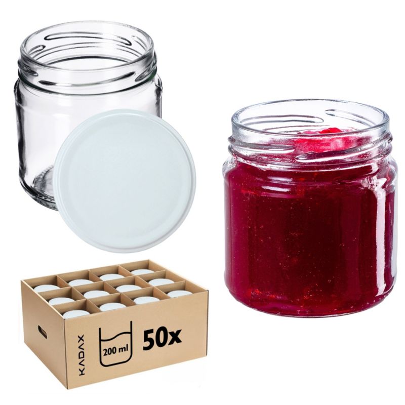Słoiki KADAX Słoik 200ml Szklany Przetwory Dżem miód + Zakrętki Fi66 50 szt.