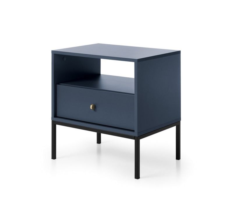 Szafka nocna z szufladą Bettso Molly czarny stelaż do sypialni granatowa 1szt.
