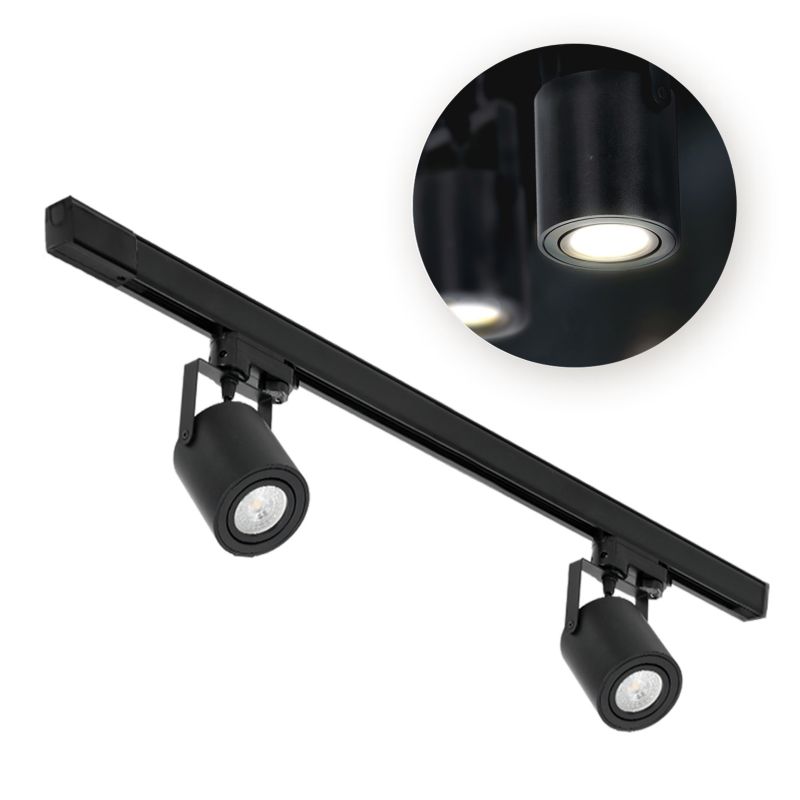 Oświetlenie szynowe 3 fazowe Kobi 1m + 2x oprawa GU10 czarny 1kpl.