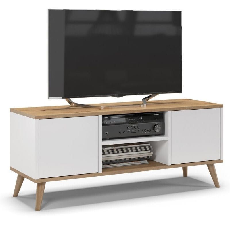 Szafka pod telewizor TYLETEGOTU na nóżkach SKAND biel dąb 1 szt