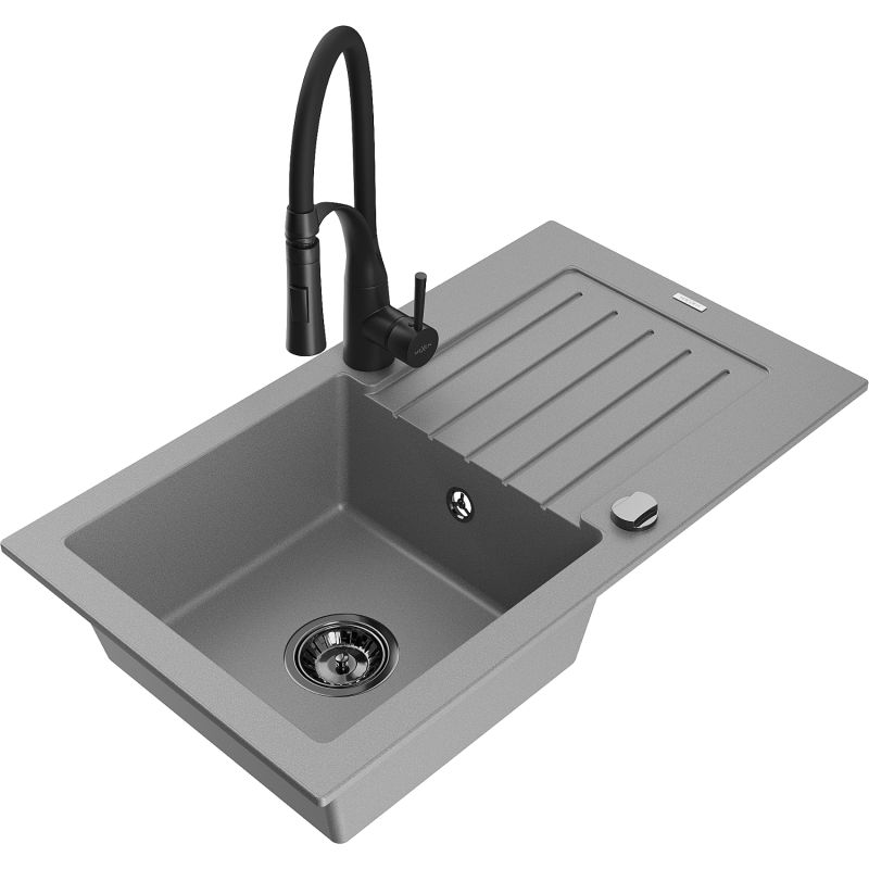 Zlewozmywak granitowy 1-komorowy Mexen Pablo z ociekaczem i baterią kuchenną Carla beżowy - 6510-69-670700-70 1 szt.