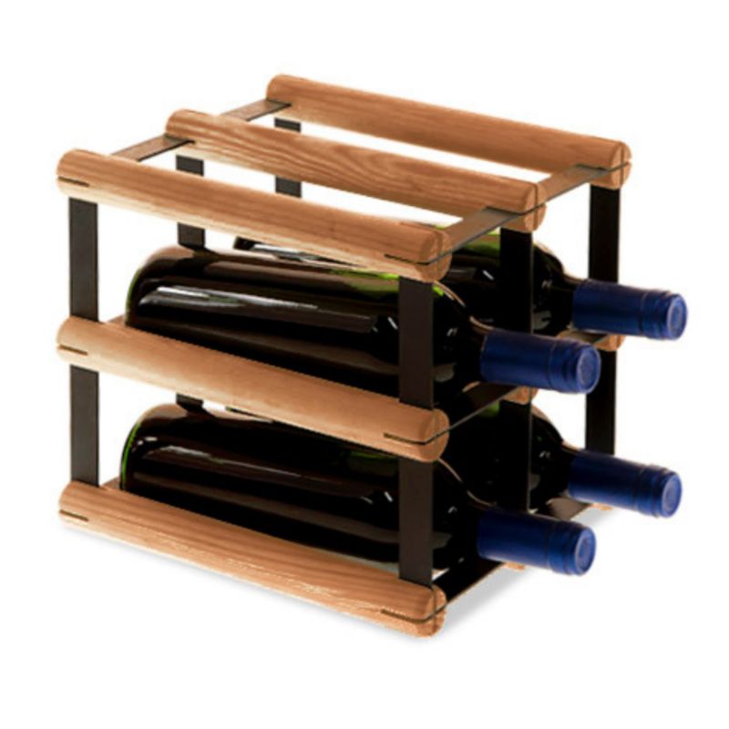 Stojak na wino MODO24 na butelki PET eko wąski minimalistyczny na 4 butelki czarny metal drewno brązowe 1 szt.