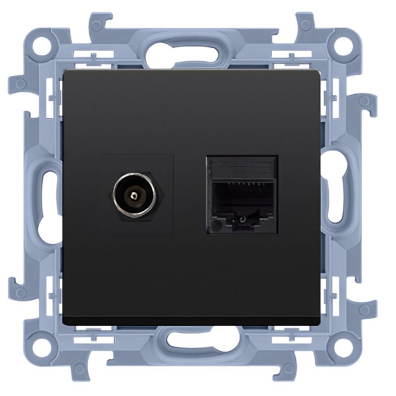 Gniazdo Antenowe Typu F z Gniazdem Komputerowym RJ45 Kat.5E Simon 10 Czarne Podtynkowe 1 szt.