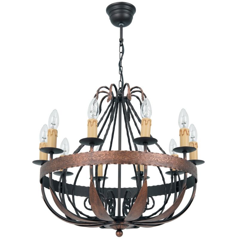 Żyrandol Luminex Loara miedziana patyna-czarny świecznikowy 10 x E14 x 15W IP20 wym: 80 x 60 x 60 cm - 1 szt.