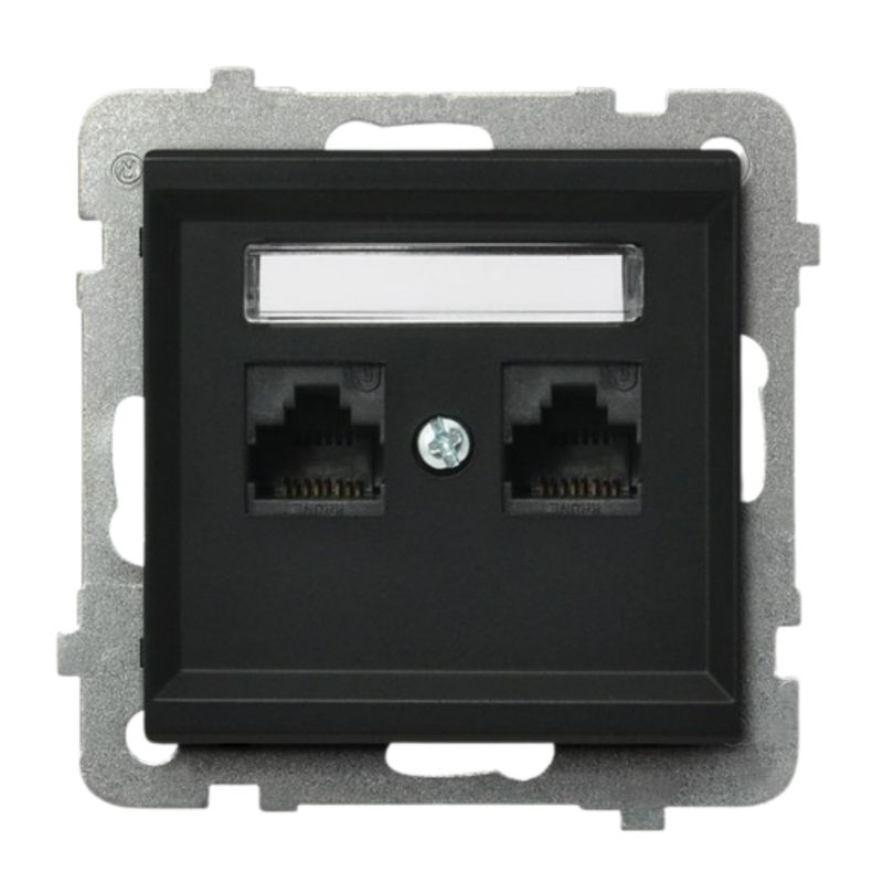 Gniazdo Komputerowe Podwójne 2X RJ45 Kat.5E Ospel Czarny Metal Podtynkowe 1 szt.