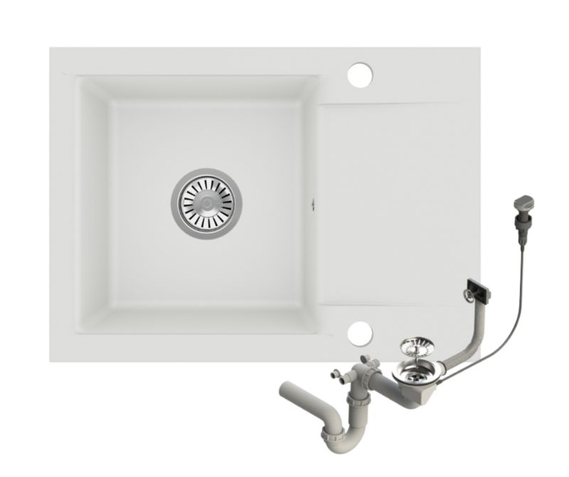 Zlewozmywak granitowy Brenor Luna 59 biały 59x44cm jednokomorowy z syfonem automatycznym 1 szt