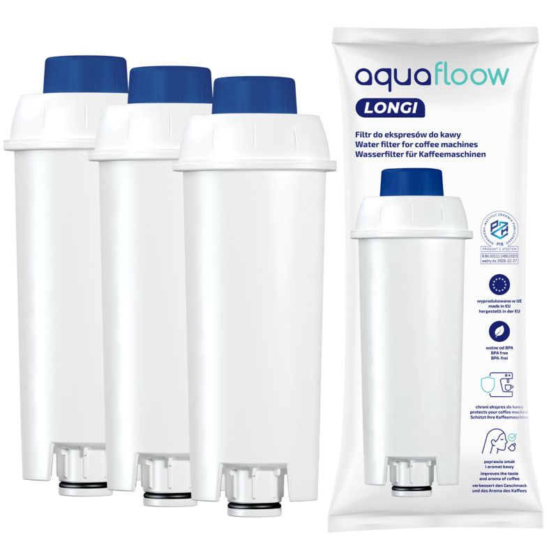 Filtr wody, Aquafloow, do ekspresu Delonghi Dinamica EC ECAM, zamiennik SER3017 DLSC002, węglowy, 3szt