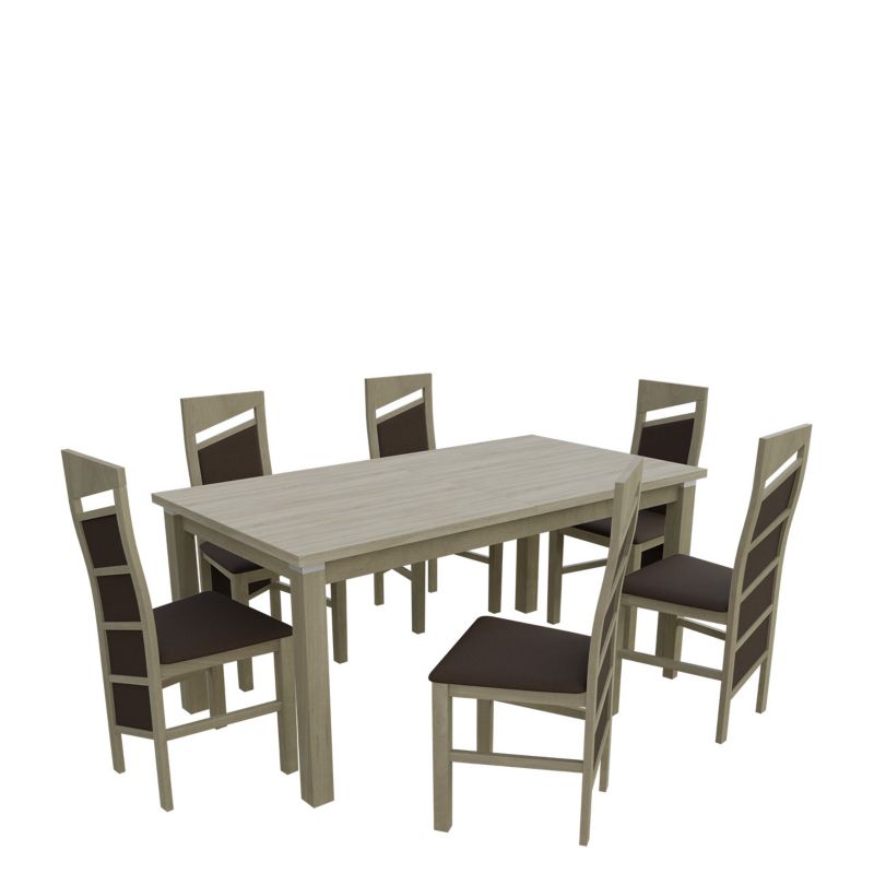 Zestaw RO48 MIRJAN 24 Stół rozkładany S18-L-S 80x160/200 + 6 krzeseł K61 dąb sonoma + gorzka czekolada 1 kpl.