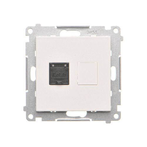 Gniazdo komputerowe pojedyncze z przesłonami RJ45 kategoria 6 Simon 55 biały mat 1szt