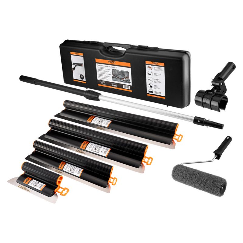 Zestaw szpachli NEO TOOLS do gładzi, kij teleskopowy, adapter, wałek do gładzi, pakowany w walizce 1 kpl