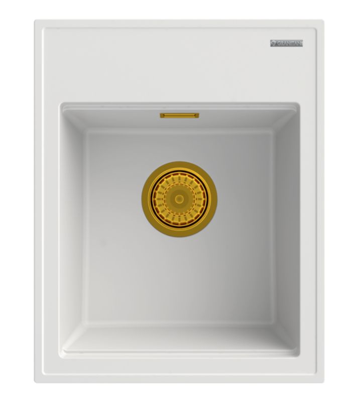 Zlewozmywak Granitowy Jednokomorowy Granitan Alor Biały Syfon Złoty 1 kpl.