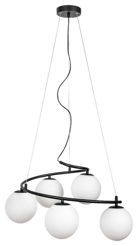 Żyrandol Rabalux Aslan czarny matowy-biały szklane kule 5 x E14 x C37 5x MAX 5W IP20 wym: 120 x 56 x 56 cm - 1 szt.