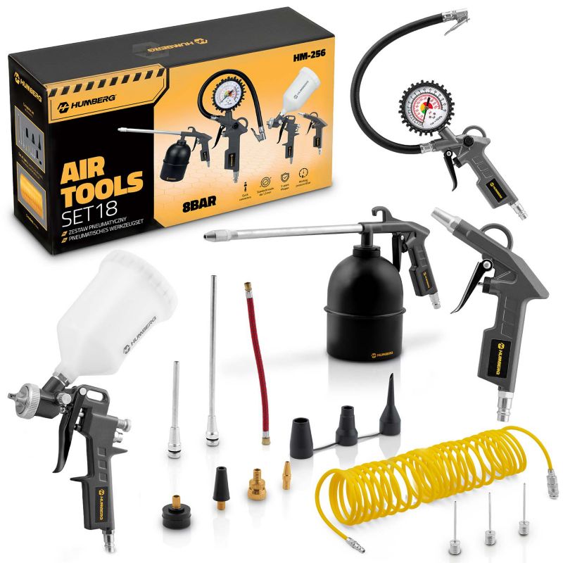 Zestaw narzędzi pneumatycznych Humberg 18 el. do kompresora sprężarki 18w1 HM-256 1szt.