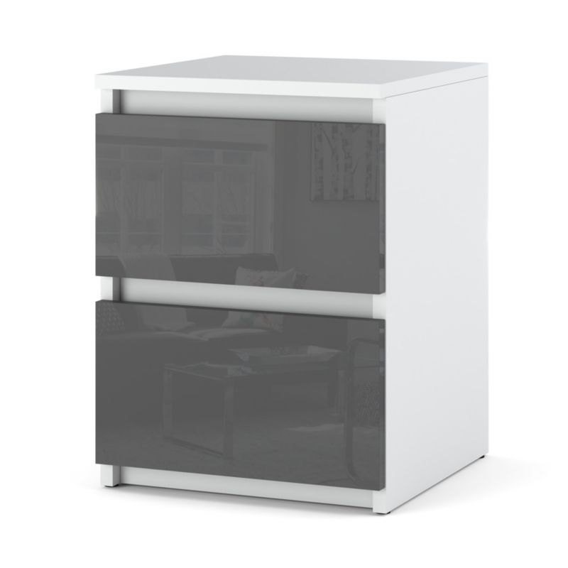 Szafka Nocna Hurtownia-Mebli Szuflady 2 Hugo 30cm Biały Mat Szary Połysk 30x30x40 cm 1szt.