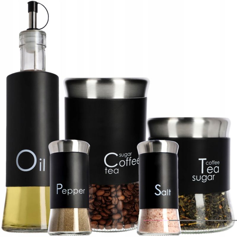 Pojemnik Na Kawę KADAX Herbatę Cukier Pieprz Sól Oliwę Pojemniki Zestaw 5el 1szt.