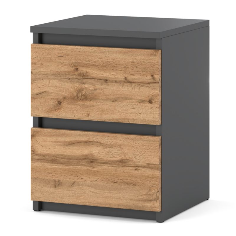 Szafka Nocna Hurtownia-Mebli Szuflady 2 Hugo Max 40cm Szary Mat Dąb Wotan 40x40x53.5 cm 1szt.