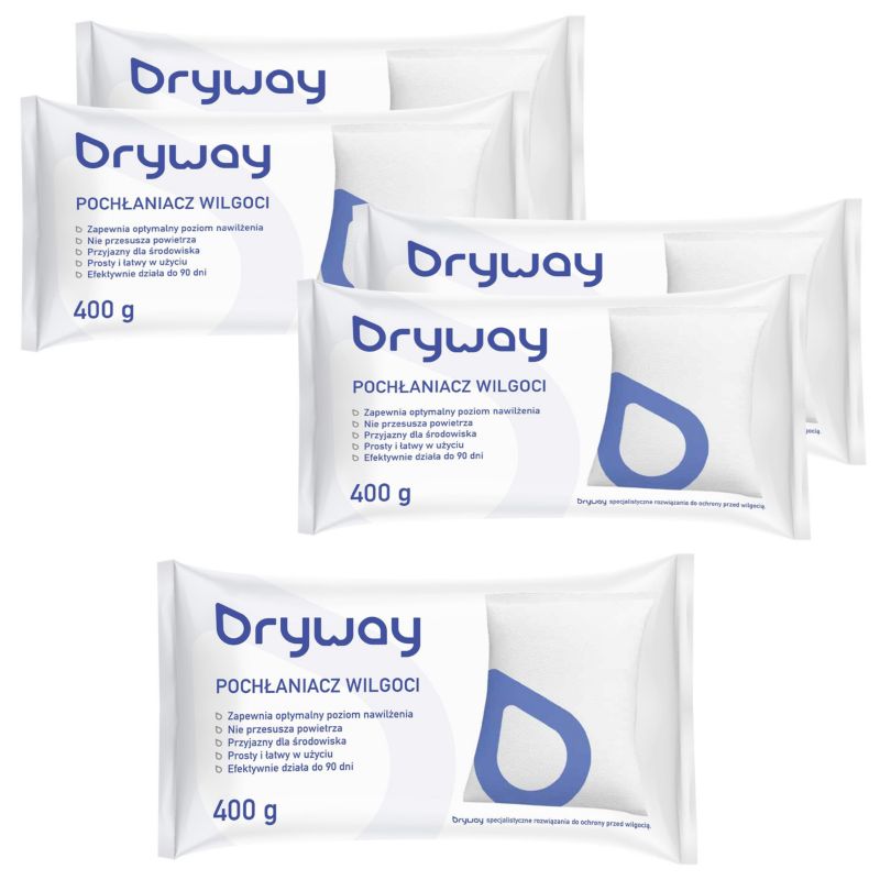 Wkład do pochłaniacza wilgoci, Dryway, uniwersalny, osuszacz powietrza, 400g, 90 dni, zestaw, 5szt.