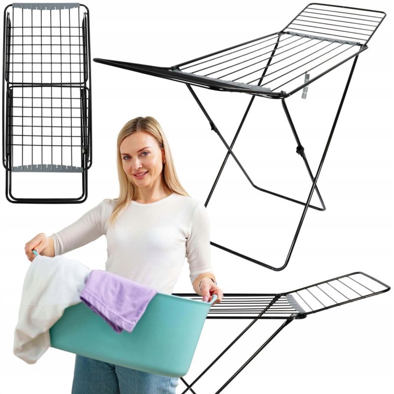 Suszarka na pranie Rodeno czarna wolnostojąca składana 1 szt.