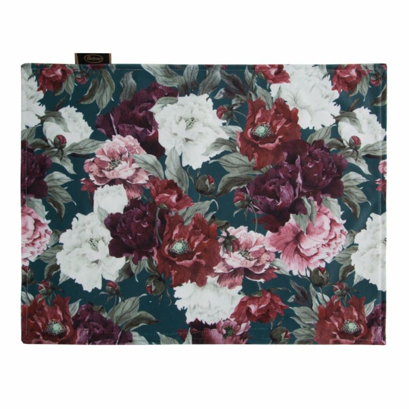 Podkładki VELVET2 Eurofirany 30x40 cm kolor zielono, bordowy wzór kwiatowy 4 szt.