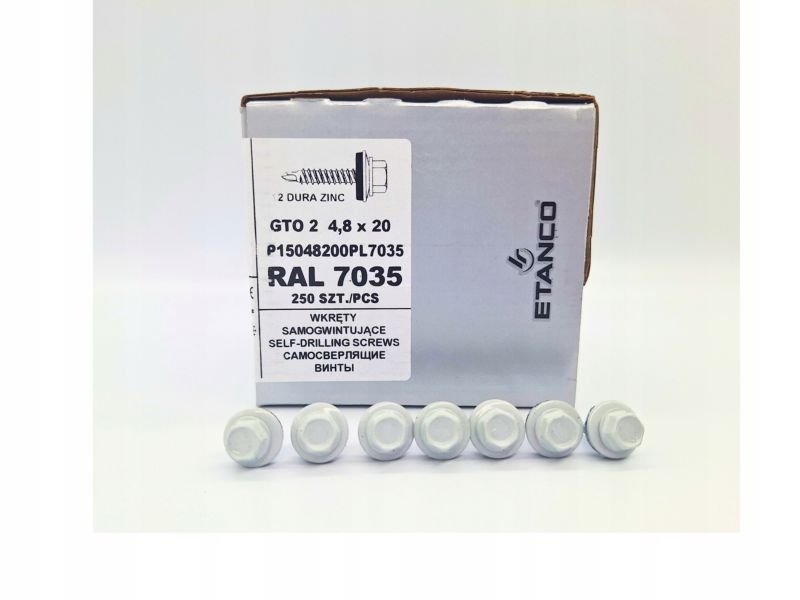 Wkręty Farmerskie Etanco Do Blachy, Zszywka 4,8X20Mm, Ral 7035 250 szt.