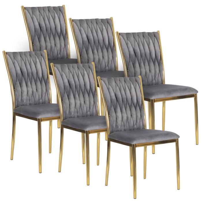 Zestaw 6x Krzesło Tapicerowane Plecione do Salonu DAN Szare Glamour