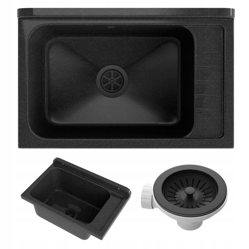 Zlew Gospodarczy Granitan Monza do Garażu, Pralni, Kotłowni Czarny z Syfonem 1kpl.