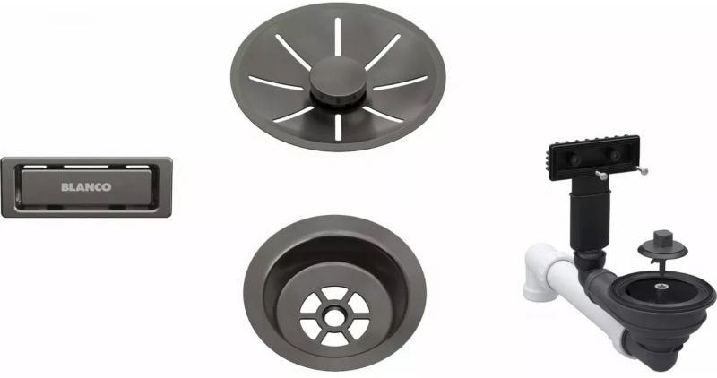 Armatura przelewowo-odpływowa Blanco Satin dark steel infino, 1 szt.