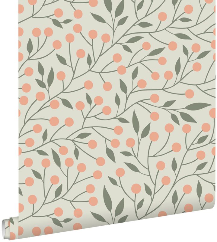 Tapeta ESTAhome kwiatowy wzór szaro zielonymIbrzoskwiniowego różu 53 cm x 10.05 m - 1 rol.
