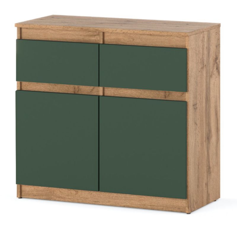 Komoda Hurtownia-Mebli Szuflady 2 Oleksa 2D2SZ 80cm Dąb Wotan Butelkowa Zieleń 80x35x75 cm 1szt.