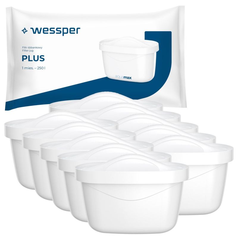 Filtr wody, Wessper Aquamax Plus, wkład, do dzbanka filtrującego, zamiennik do Brita Maxtra+, Dafi Unimax, Aquaphor, 10szt.