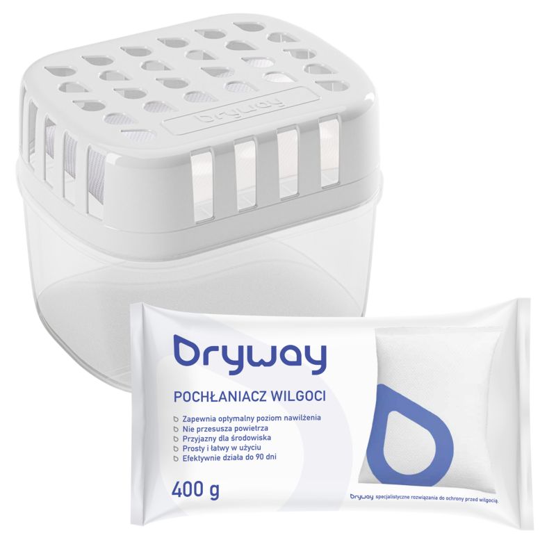 Pochłaniacz wilgoci, Dryway, osuszacz powietrza, uniwersalny, przeciw wilgoci, 400g, urządzenie + wkład, 2szt.