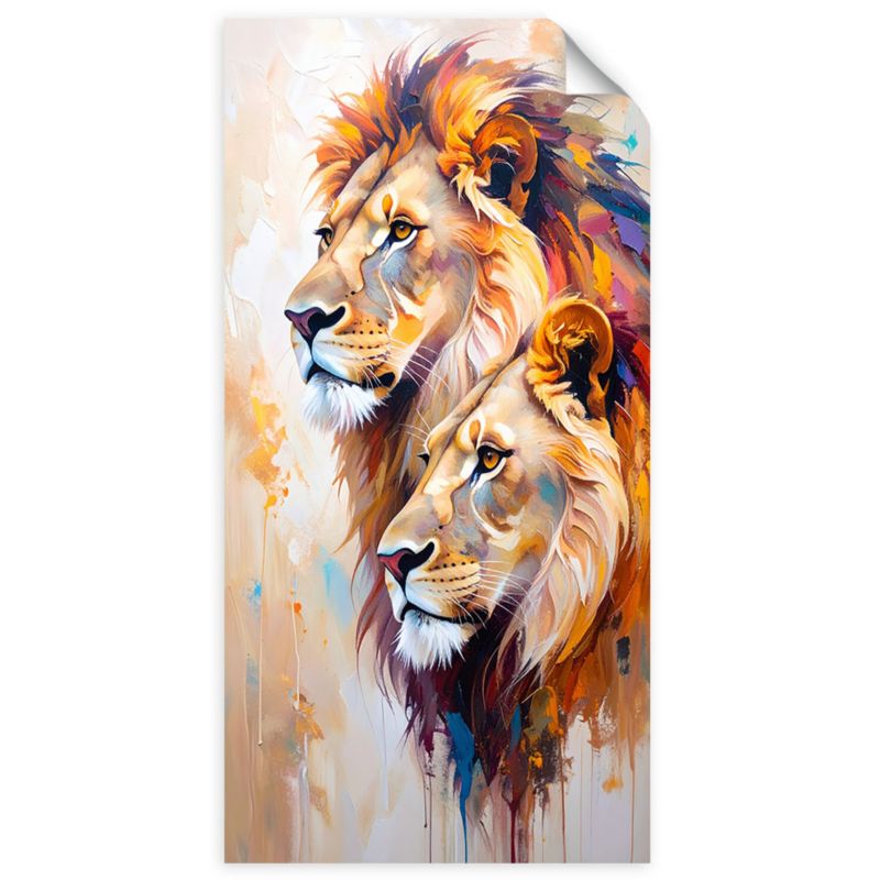 Plakaty samoprzylepne do salonu sypialni Feeby Lwy Para Zwierzęta Malowany 50x100cm 1szt