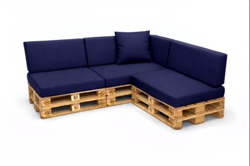 Komplet 8 sztuk poduszek ogrodowych na palety Setagrden 3x120x60cm /3x120x40cm+60x40cm,granatowe dwustronne poduszki ogrdowe, 1szt