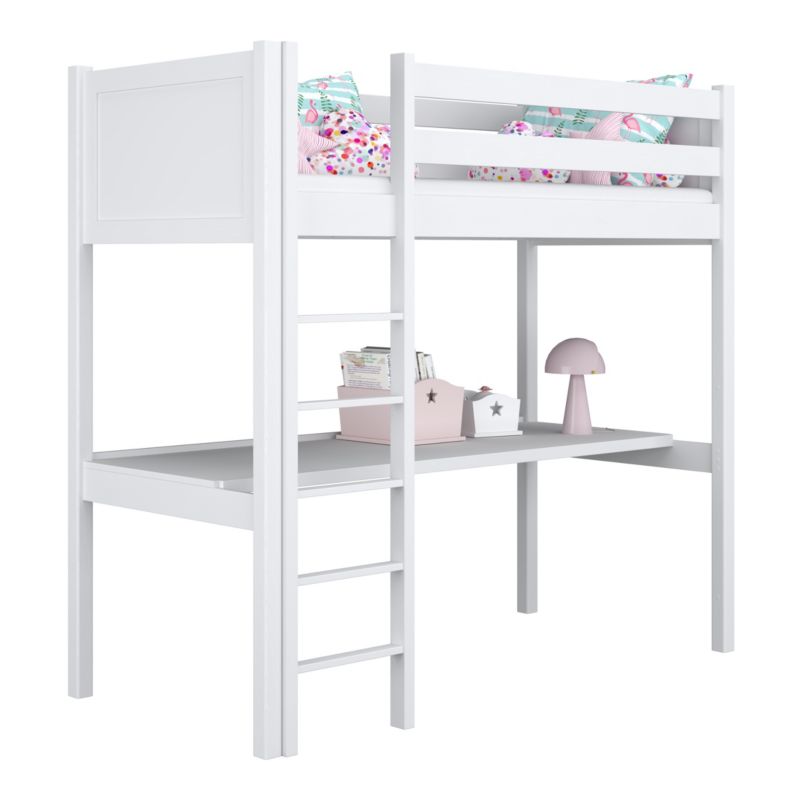 Drewniane łóżko N-WOOD na antresoli z biurkiem N06 biały 100x190 1szt.