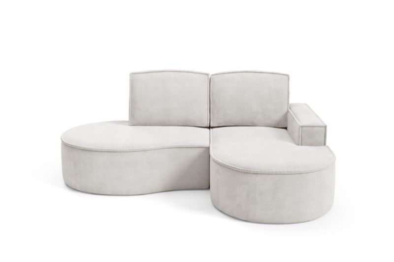 Narożnik Bettso FLOW prawy zaokrąglone boki z poduszkami w tkaninie Curio biały 1szt.