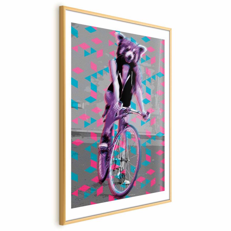 Plakat Artgeist Szop na rowerze 60x90 cm z ramą złotą 1 szt