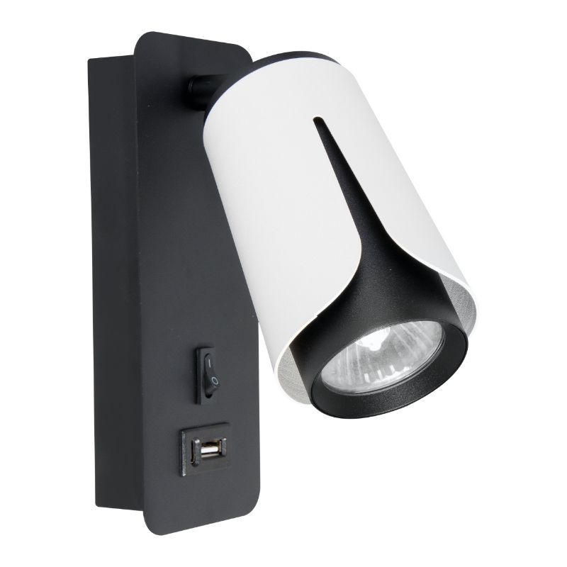 Kinkiet do czytania, DPM, 1x GU10, 2 x USB, biało-czarny, 1szt