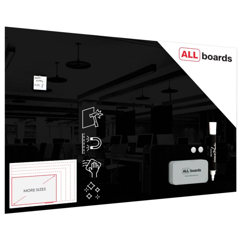Tablica szklana magnetyczna ALLboards 200x120 cm czarna 1 szt.
