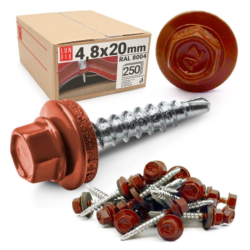 Blachowkręty Lun Fix wkręty farmerskie 4,8x20mm RAL804 miedziany 250szt.