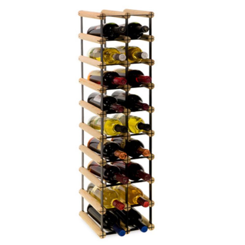 Stojak na wino MODO24 na butelki PET eko wąski minimalistyczny na 18 butelek czarny metal drewno naturalne 1 szt.