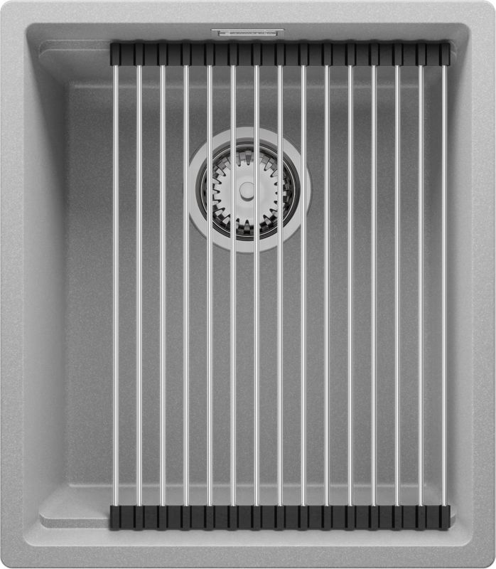 Zlewozmywak podblatowy Praga PRIMAGRAN 41x47cm do szafki od 45cm, Szary + Syfon + Zwijany ociekacz, S127, 1 szt.