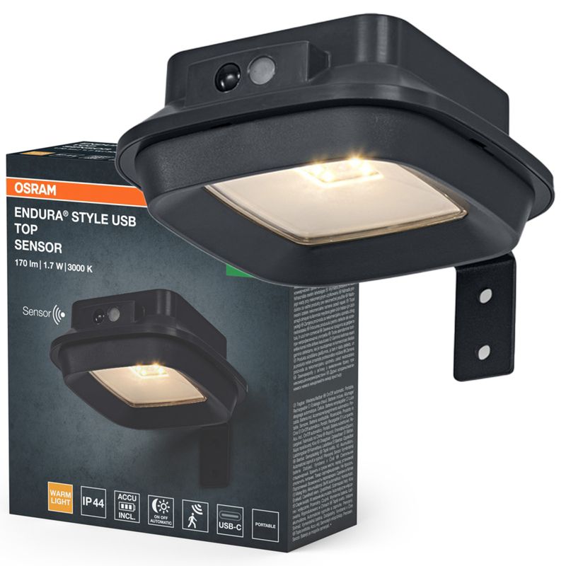 Kinkiet Ogrodowy Osram Lampa Elewacyjna LED z Czujnikiem Ruchu i Zmierzchu 1.7W 120lm 3000K Szary IP44 1 szt.