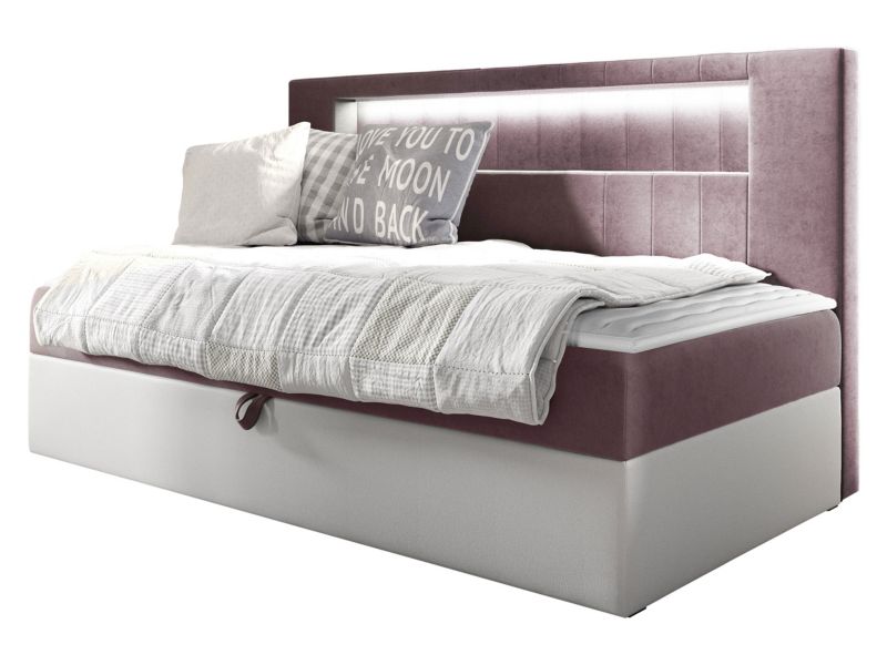 Łóżko kontynentalne MIRJAN 24 Gold Junior 2 90x200 biała ekoskóra/brudny róż 1 szt.