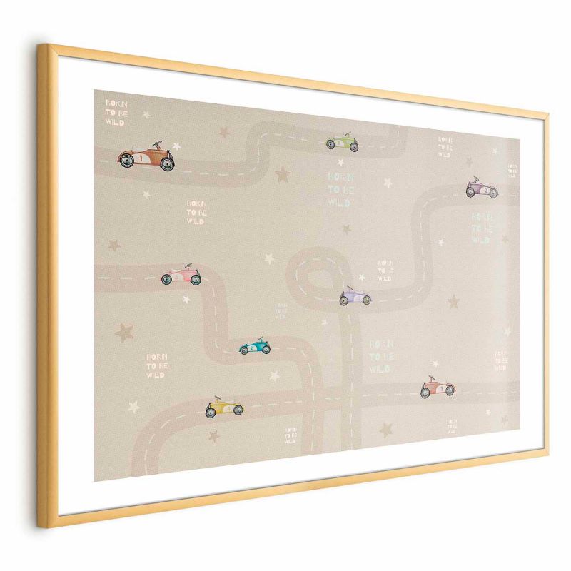 Plakat Artgeist Wyścigowe autka 30x21 cm z ramą złotą z marginesem 1 szt